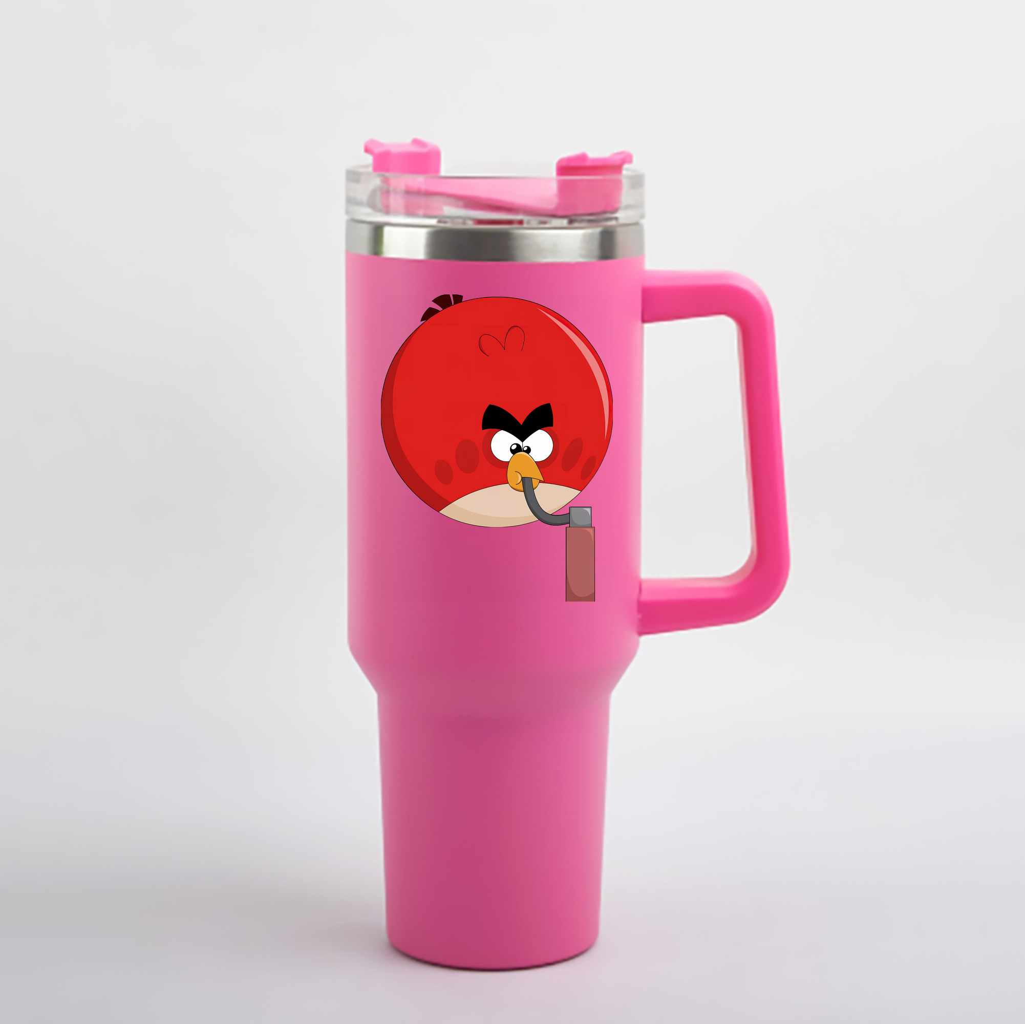 （画像用） Angry Birds アングリーバード 1200mL車用タンブラー - クリスタルステッカー（プラスチックストロー付き）